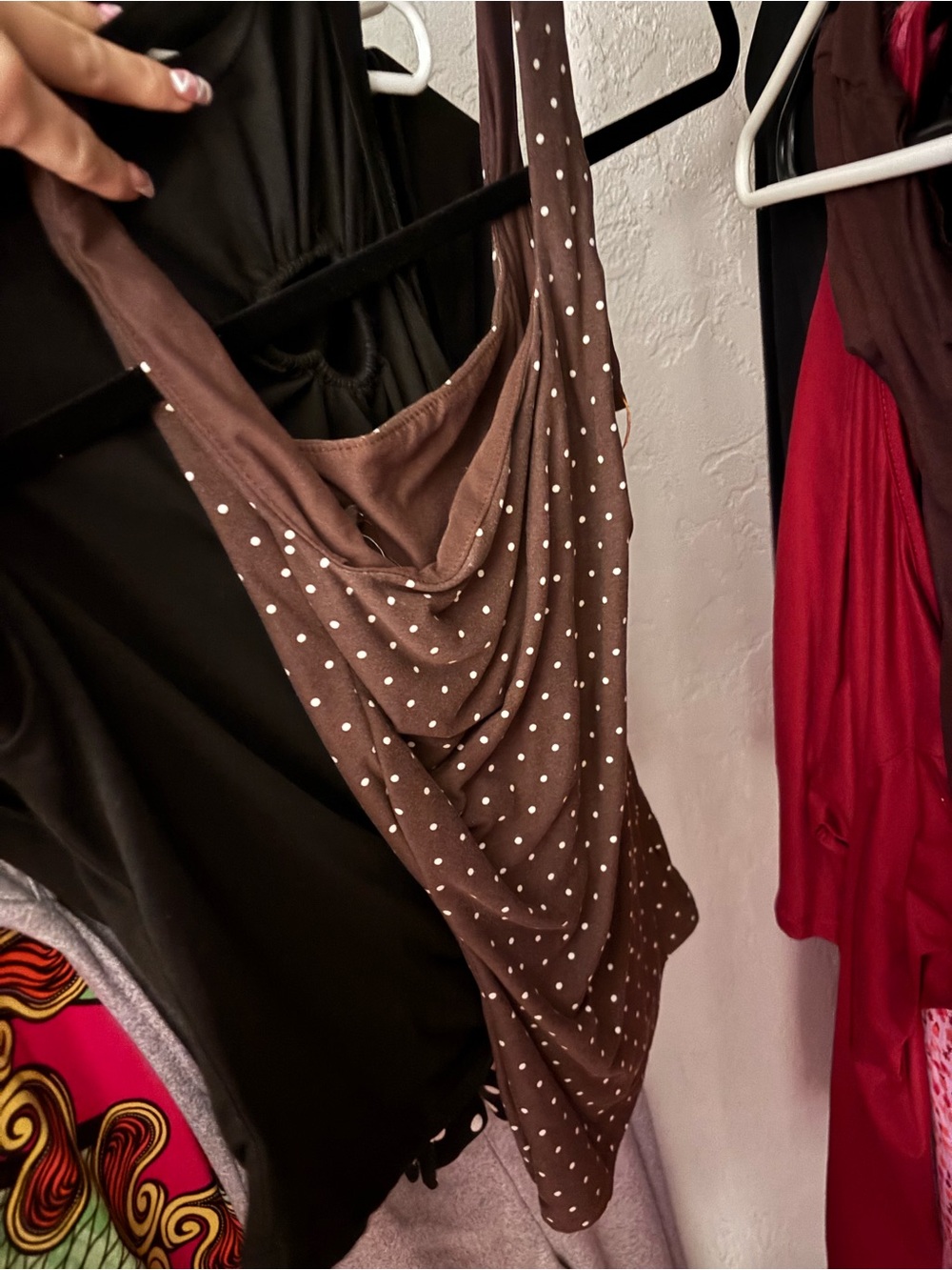 Brown Polka Dot Cowl Neck Tank